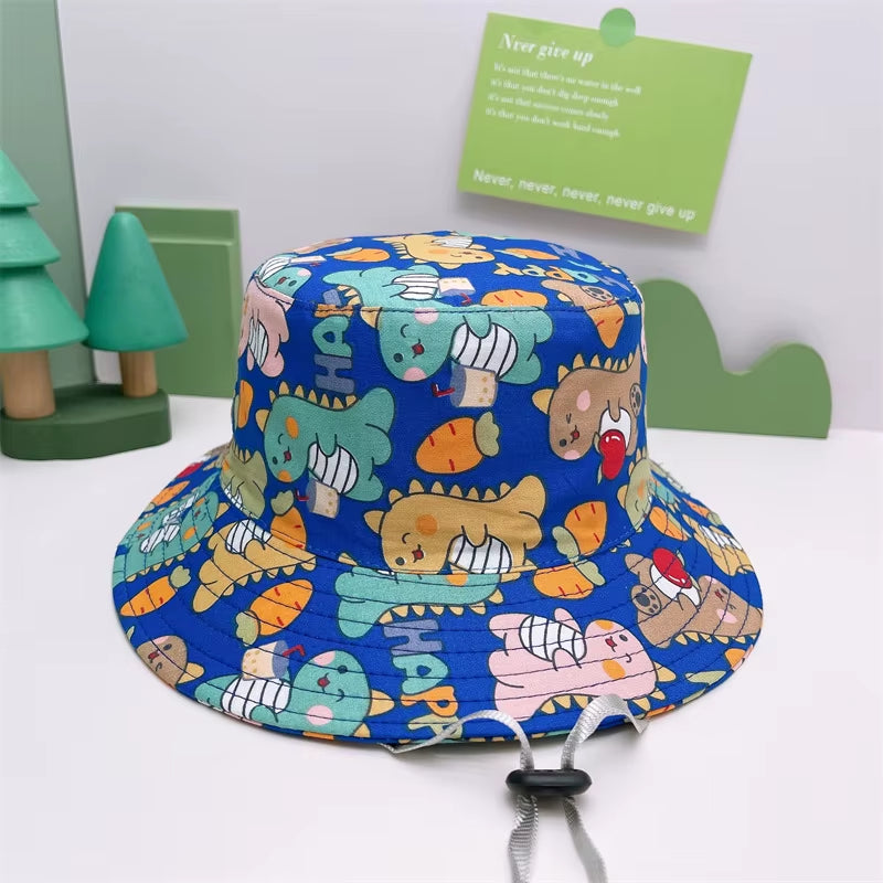 Wholesale All over Printed Polyester Bucket Hat Summer Baby Kids Bob Beach Sun Bucket Hats Caps with String