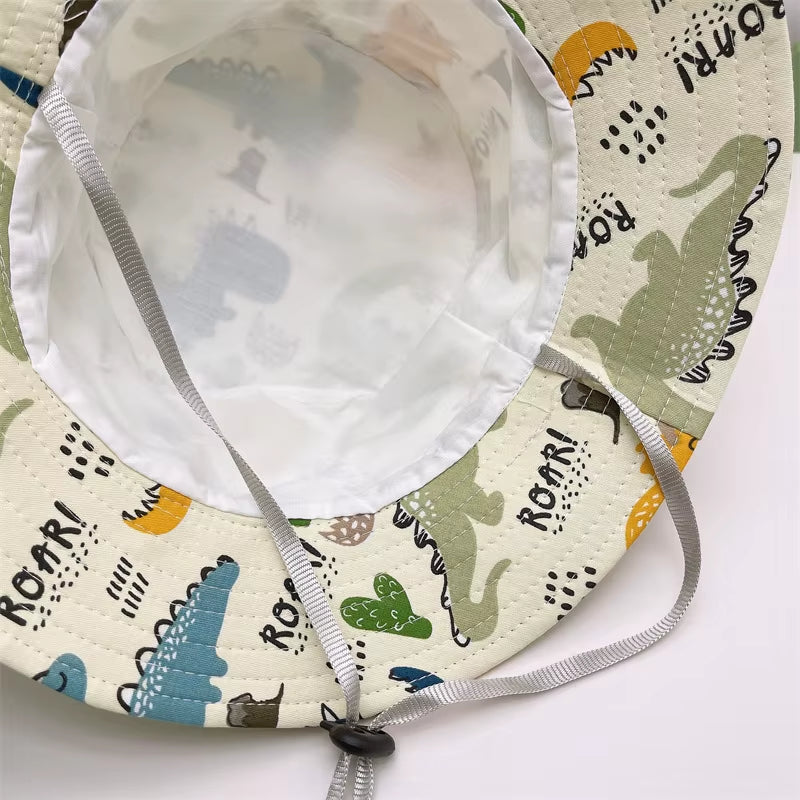 Wholesale All over Printed Polyester Bucket Hat Summer Baby Kids Bob Beach Sun Bucket Hats Caps with String