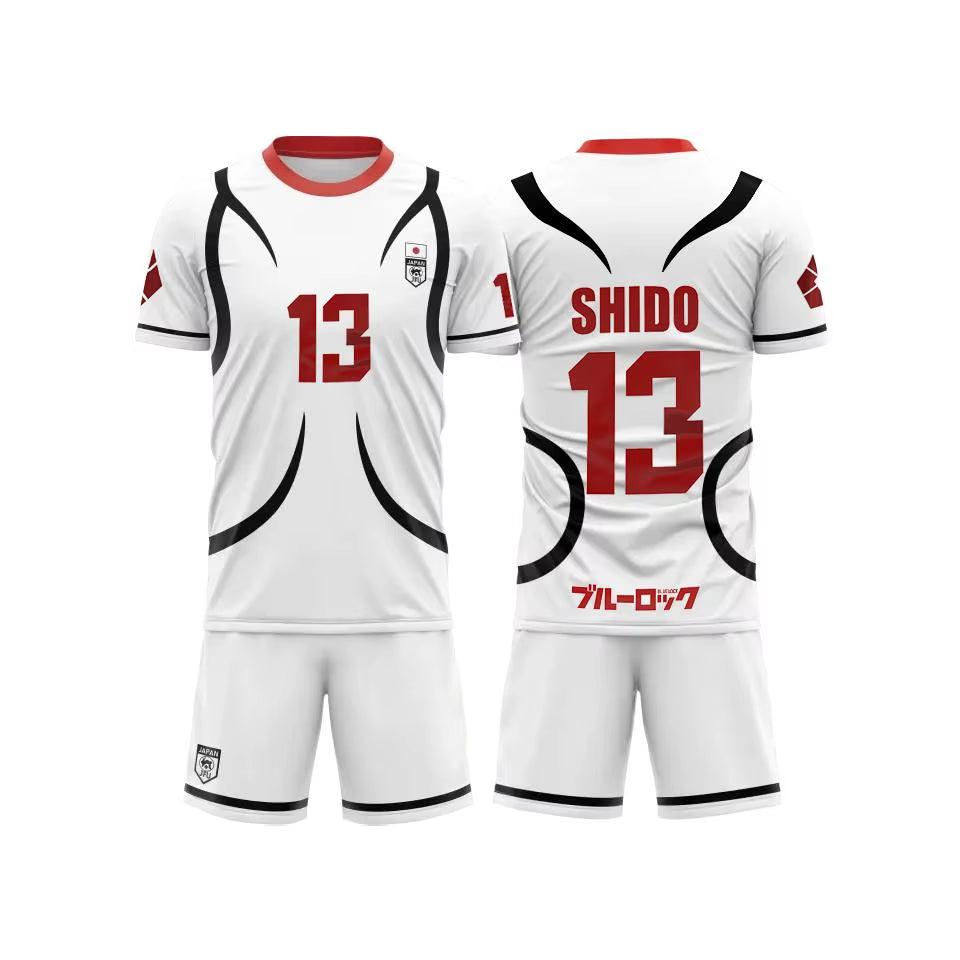 Blue Lock Japan U20 White Cartoon Anime Cosplay Men Soccer Jersey Summer Adult/Kid Short Sleeve Sports Sets OEM Service