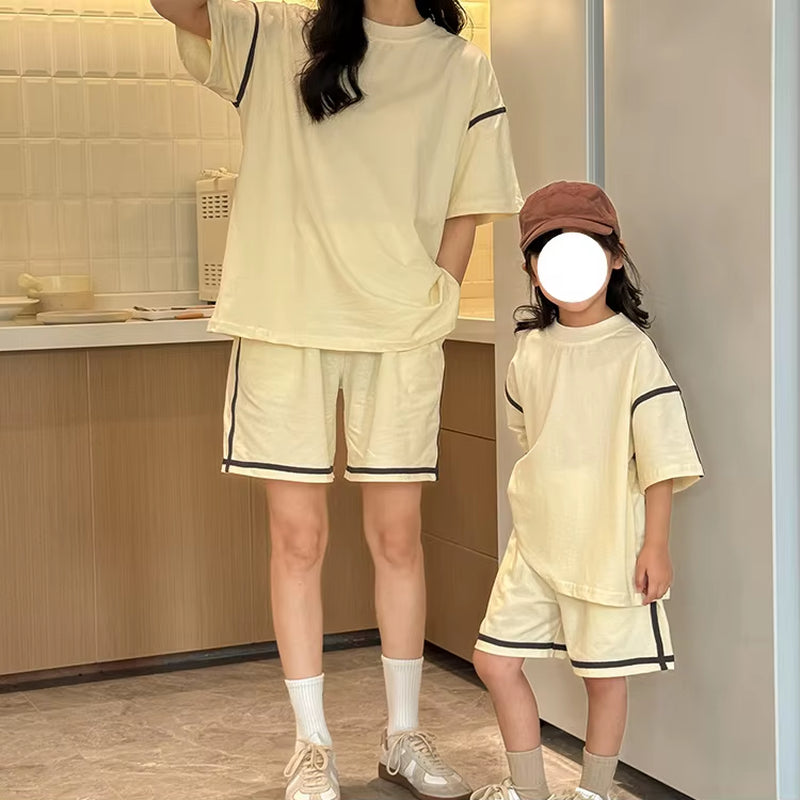 New Fashion Boutique Summer Parent-Child Sets Basketball Sports Loose-Fitting Short-Sleeved T-Shirt + Shorts Outfits