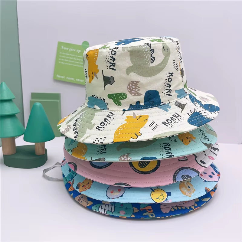 Wholesale All over Printed Polyester Bucket Hat Summer Baby Kids Bob Beach Sun Bucket Hats Caps with String