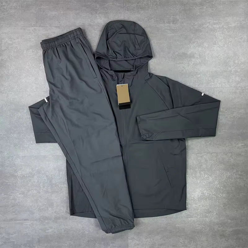 Windbreaker Set Men'S Breathable Sustainable Veste Running Printed Color Blocked Embroidered Nylon Tracksuit