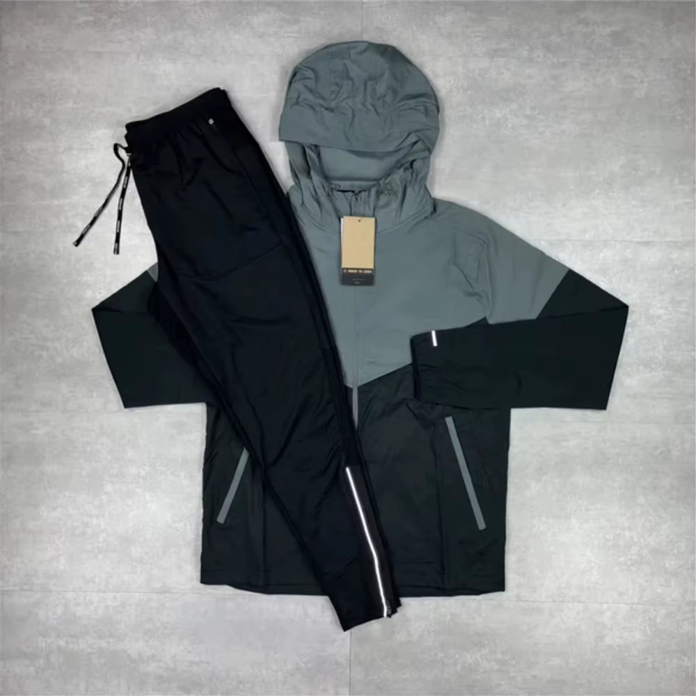 Windbreaker Set Men'S Breathable Sustainable Veste Running Printed Color Blocked Embroidered Nylon Tracksuit