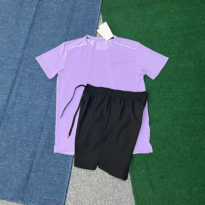 Men'S Quick Dry Short Sleeve T-Shirt and Running Shorts Set Breathable Athletic Wear for Gym Training T-Shirt Set Wholesale