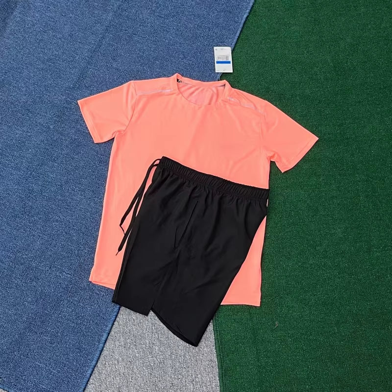 Men'S Quick Dry Short Sleeve T-Shirt and Running Shorts Set Breathable Athletic Wear for Gym Training T-Shirt Set Wholesale