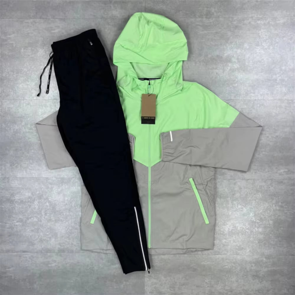Windbreaker Set Men'S Breathable Sustainable Veste Running Printed Color Blocked Embroidered Nylon Tracksuit