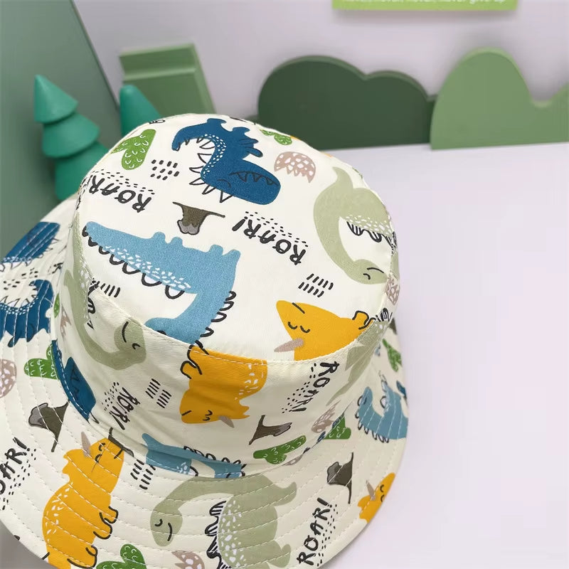 Wholesale All over Printed Polyester Bucket Hat Summer Baby Kids Bob Beach Sun Bucket Hats Caps with String