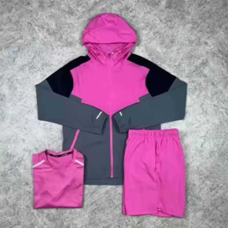 Windbreaker Set Men'S Breathable Sustainable Veste Running Printed Color Blocked Embroidered Nylon Tracksuit