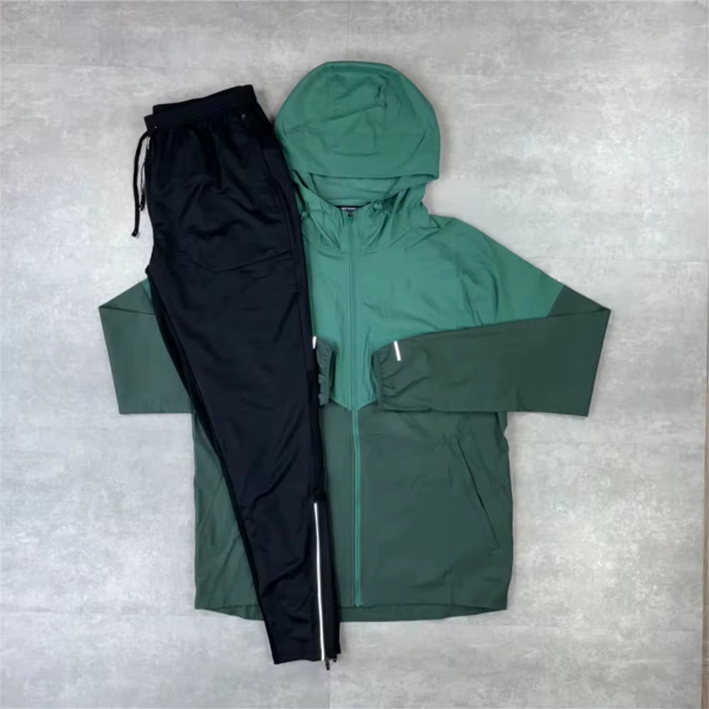 Windbreaker Set Men'S Breathable Sustainable Veste Running Printed Color Blocked Embroidered Nylon Tracksuit